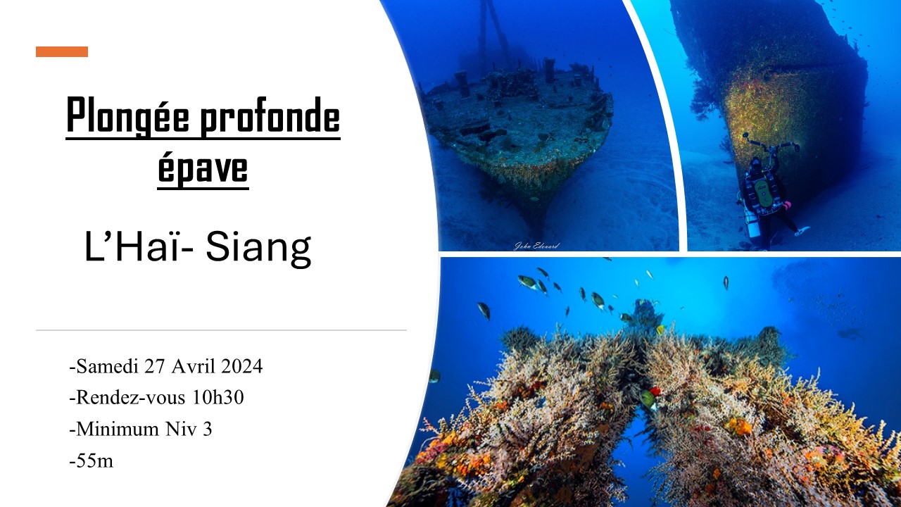 Plongée sur l'épave L'Haï-Siang avec détails de l'événement et images sous-marines.