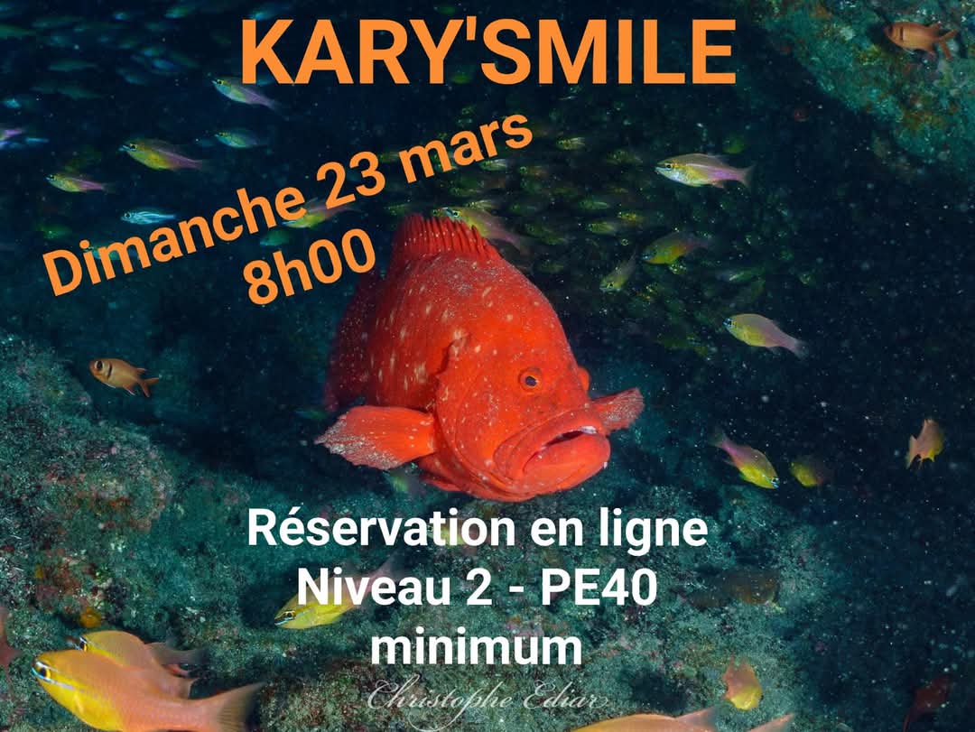Poisson rouge et texte pour une plongée le dimanche 23 mars à 8h00.