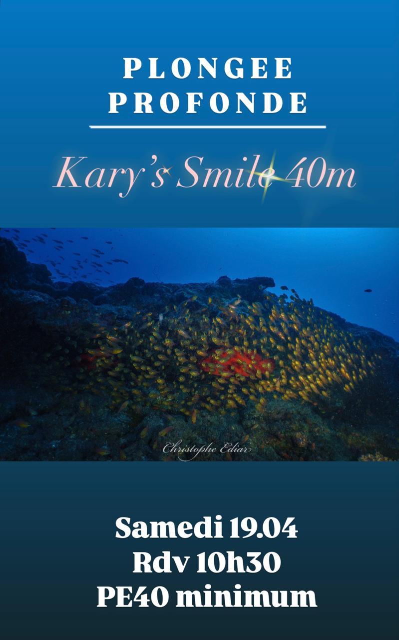 Affiche de plongée sous-marine "Kary's Smile", rendez-vous samedi à 10h30.